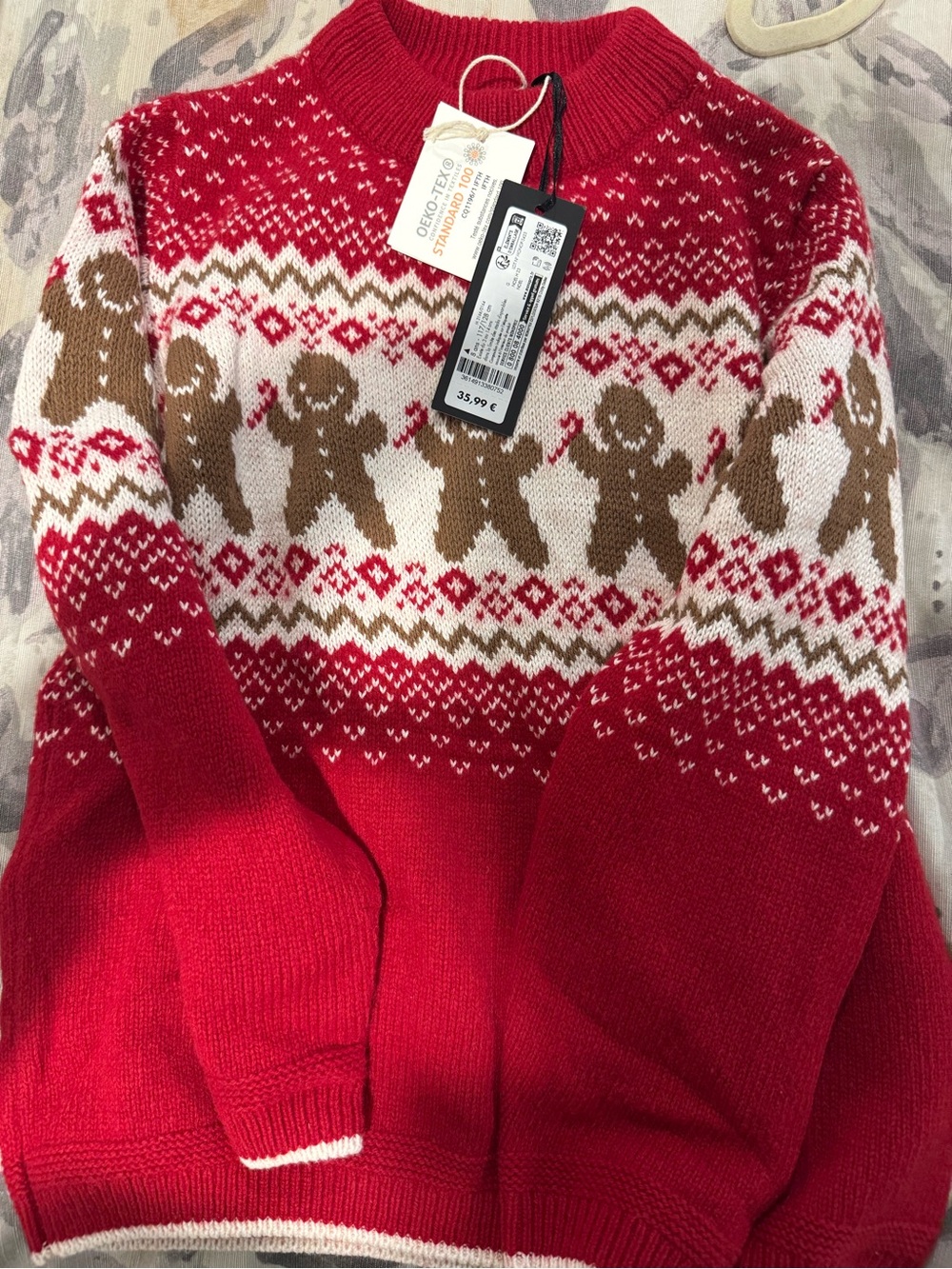 Kids Fair Isle Gingerbread Crewneck Sweater - Red
